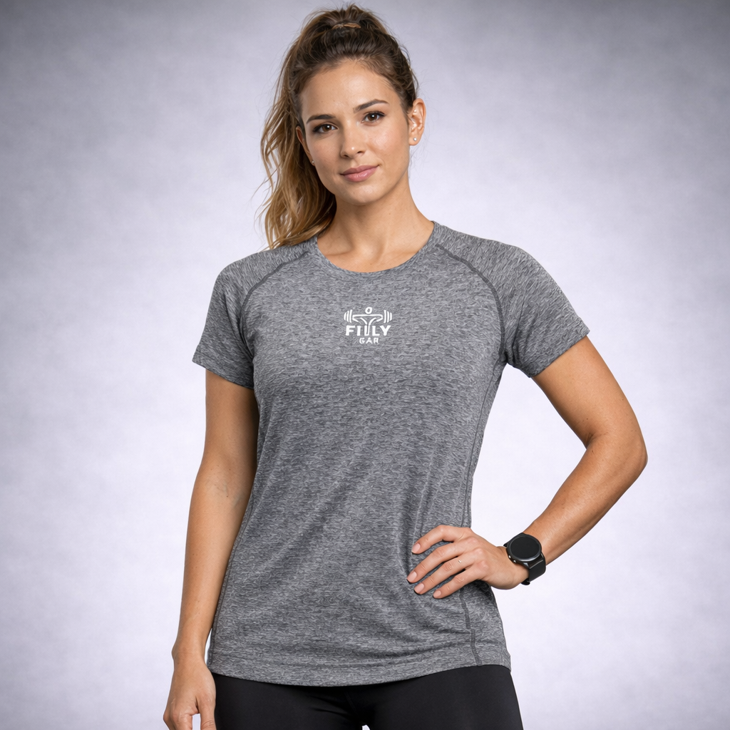 Polera deportiva jaspeada 90% poliéster reciclado