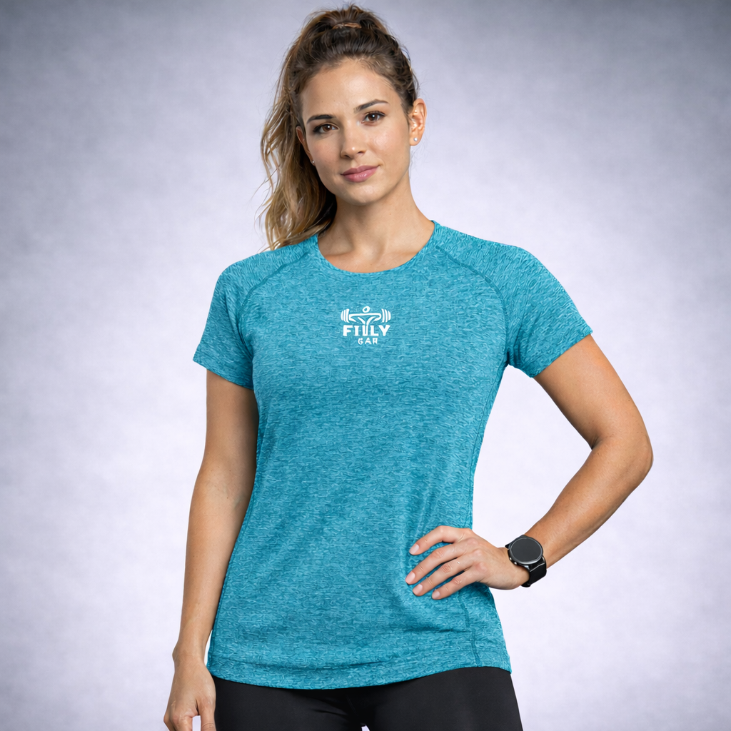 Polera deportiva jaspeada 90% poliéster reciclado